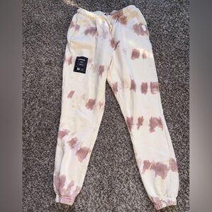 Women's Cream and Pink Tie-Dye Joggers